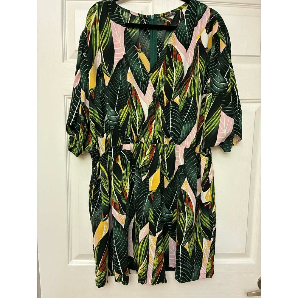 BloomChic Women's Tropical Leaf Print Culotte Dress Skort US 22-24 Tropical Leaf